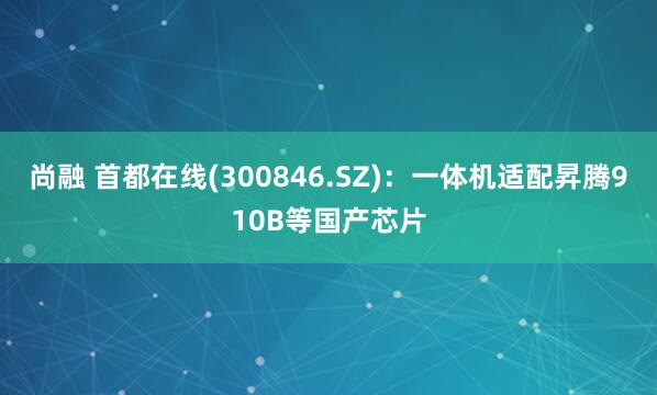 尚融 首都在线(300846.SZ)：一体机适配昇腾910B等国产芯片