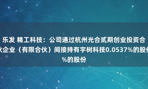 乐发 精工科技：公司通过杭州光合贰期创业投资合伙企业（有限合伙）间接持有宇树科技0.0537%的股份