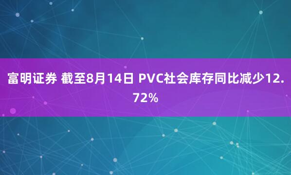 富明证券 截至8月14日 PVC社会库存同比减少12.72%